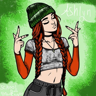 realistic teenage girl with braids and a beanie and crop top doing 🫶🏼