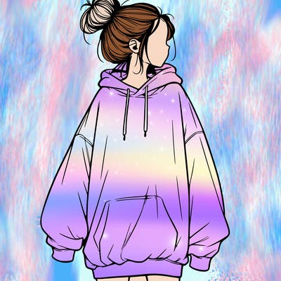 realistic girl with a oversized sweatshirt on and a bun