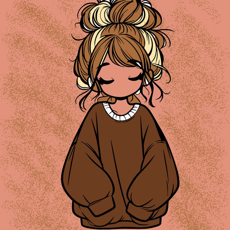 girl with baggy sweatshirt and messy bun