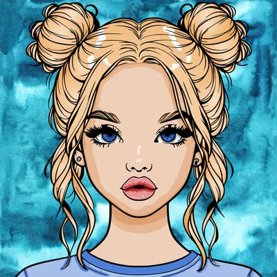 realistic girl with two buns in hair and lips