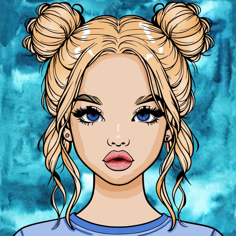 realistic girl with two buns in hair and lips