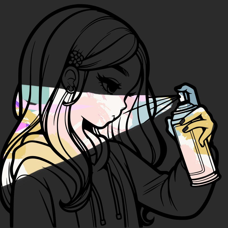 a realistic girl spray painting