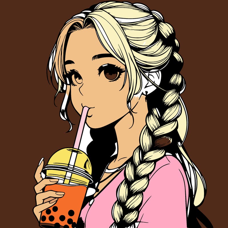realistic girl with braided hair drinking boba