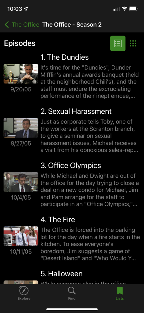 Nexus Movies & TV - Una lista de episodios de The Office Temporada 2 con fechas y descripciones