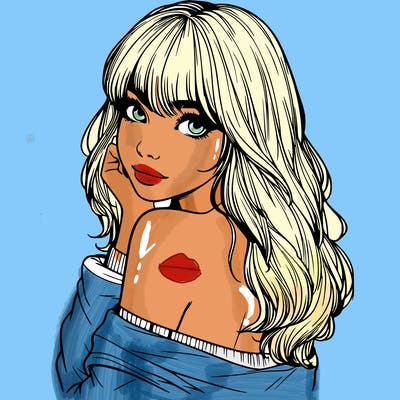 realistic girl with bangs looking over her shoulder