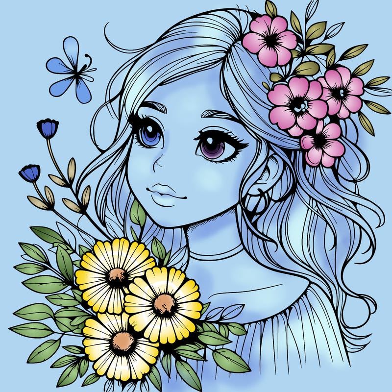realistic girl with flowers