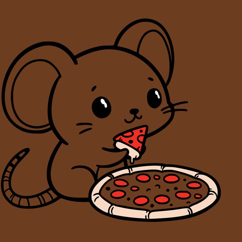mouse with a tiny cheese pizza