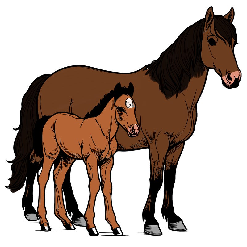 realistic mare and foal