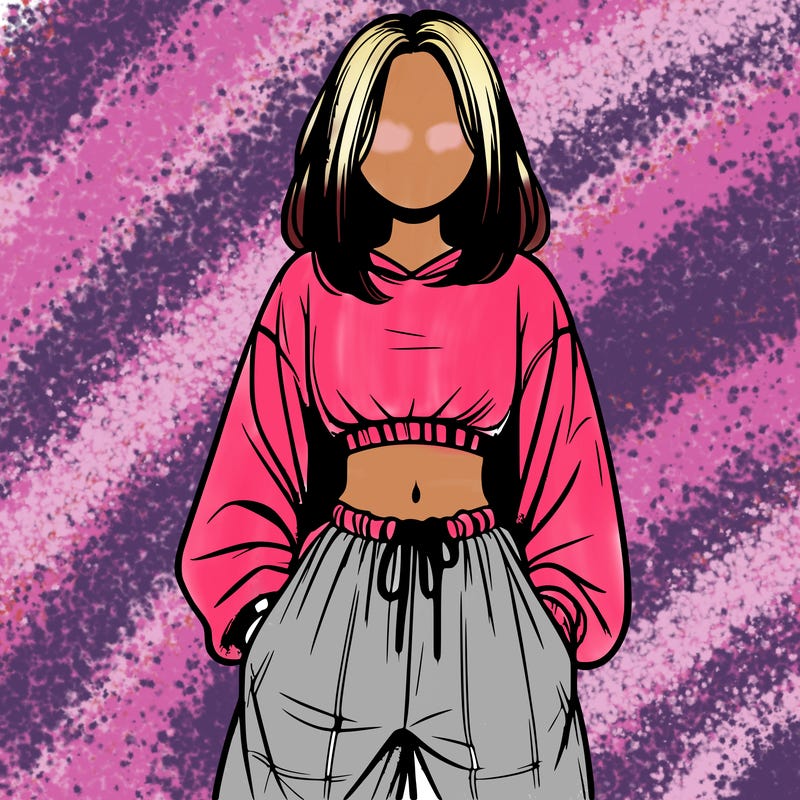 realistic girl faceless with baggy pants and a crop top