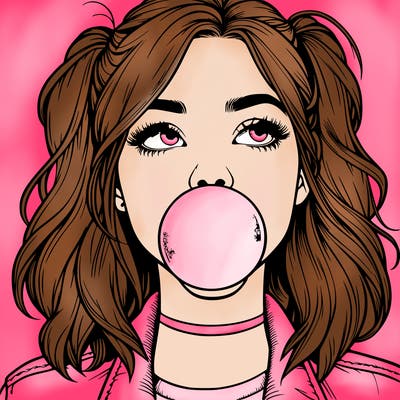 realististic girl blowing bubble -gum