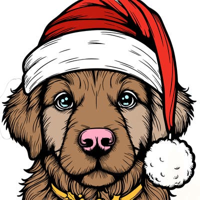 realistic dog with a christmas hat
