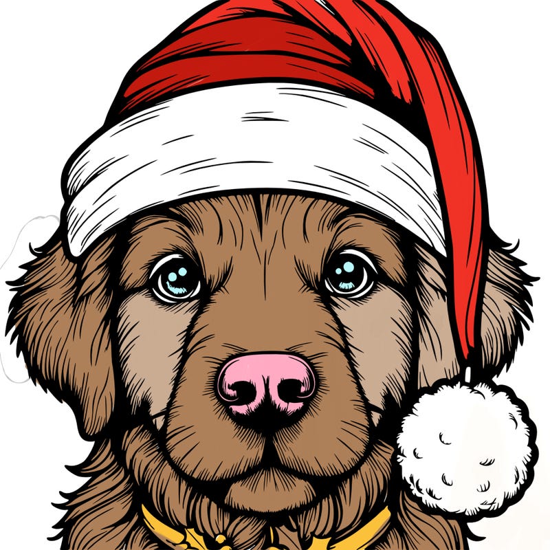 realistic dog with a christmas hat