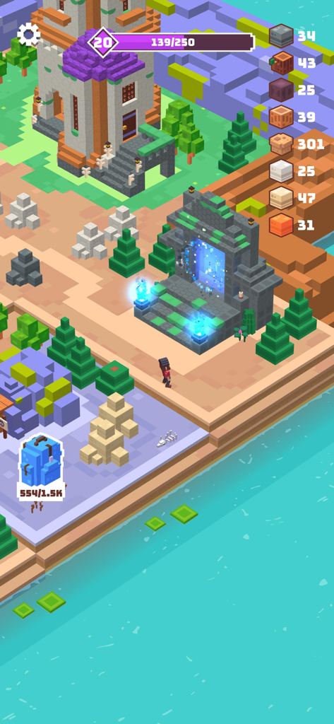 Craft Valley - Building Game - Screenshot of Craft Valley Building Game showing an island with voxel structures and a portal
