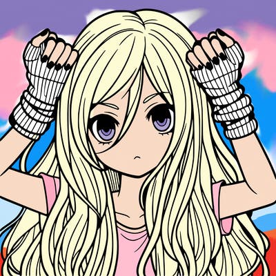 long haired girl with fingerless gloves