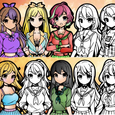 different anime girls in a row