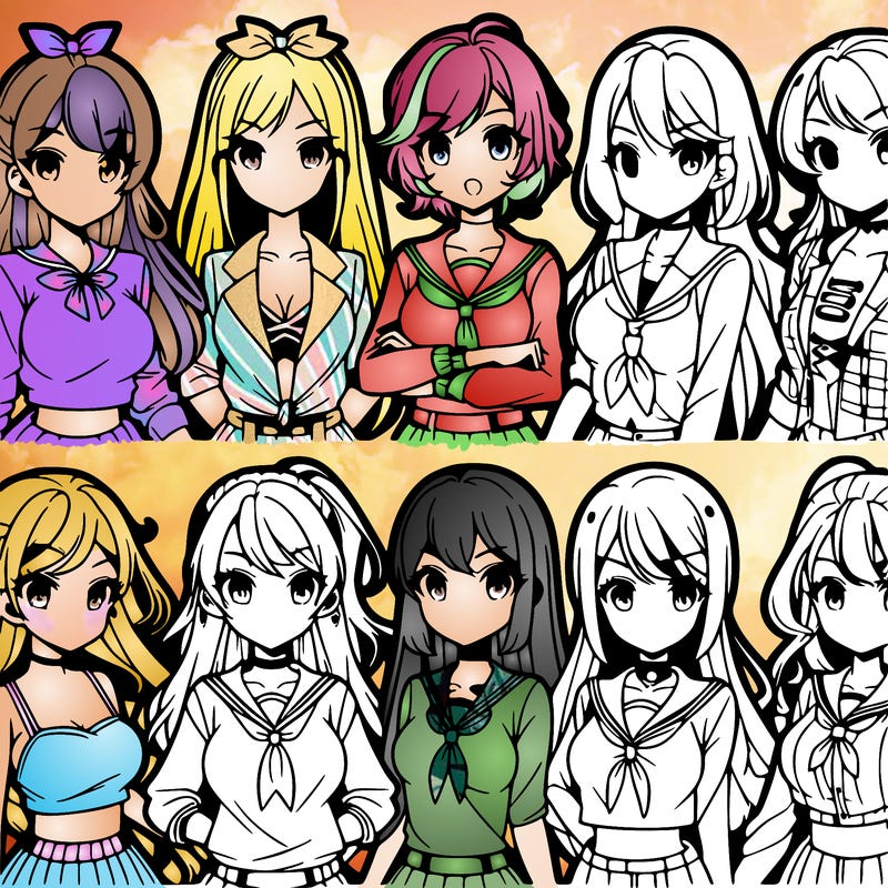 different anime girls in a row