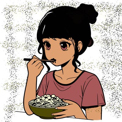 a realistic girl, eating food