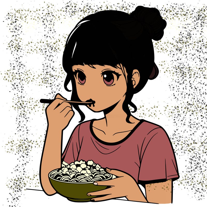 a realistic girl, eating food