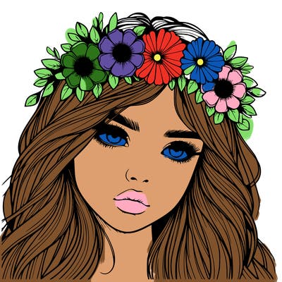 realistic girl with flowers crown