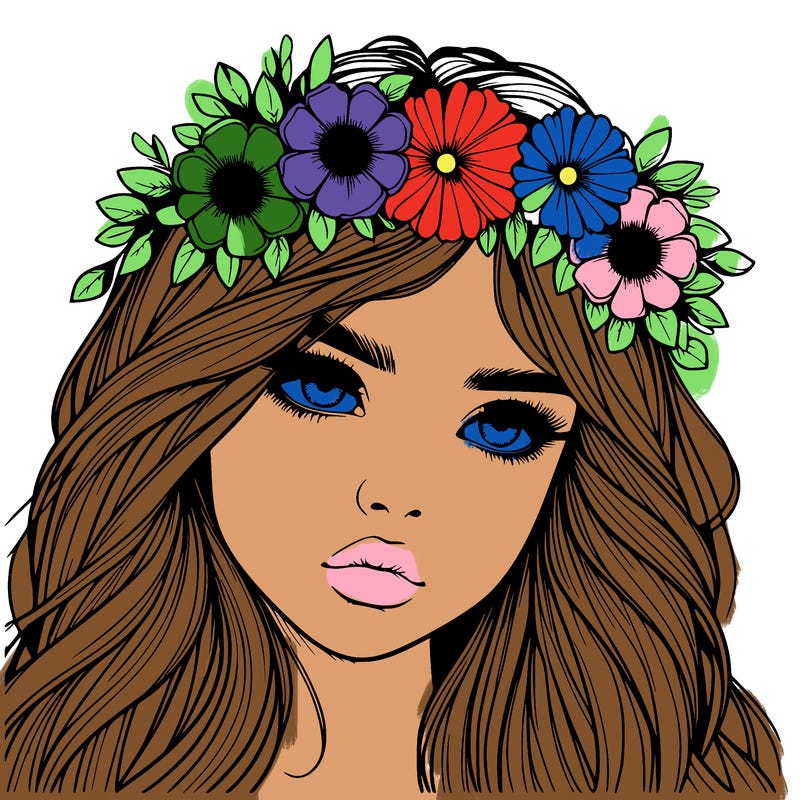realistic girl with flowers crown