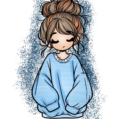 girl with baggy sweatshirt and messy bun