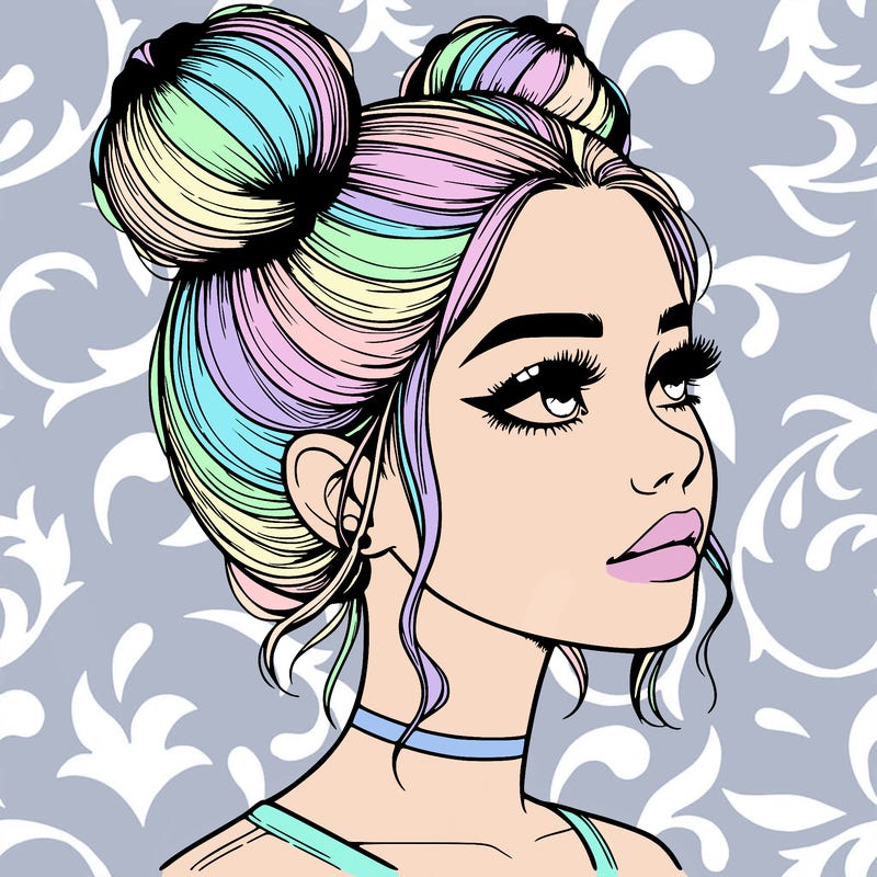 realistic girl with buns on the top of her head
