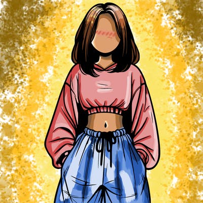 realistic girl faceless with baggy pants and a crop top
