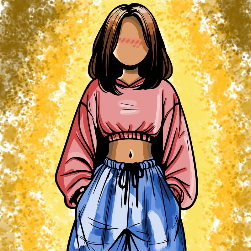 realistic girl faceless with baggy pants and a crop top