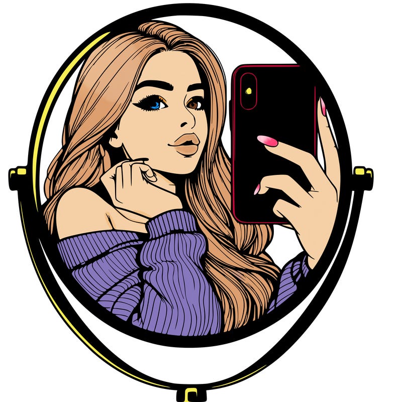 realistic girl taking mirror selfie beautiful