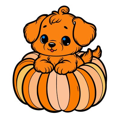 cute little puppy in a pumpkin