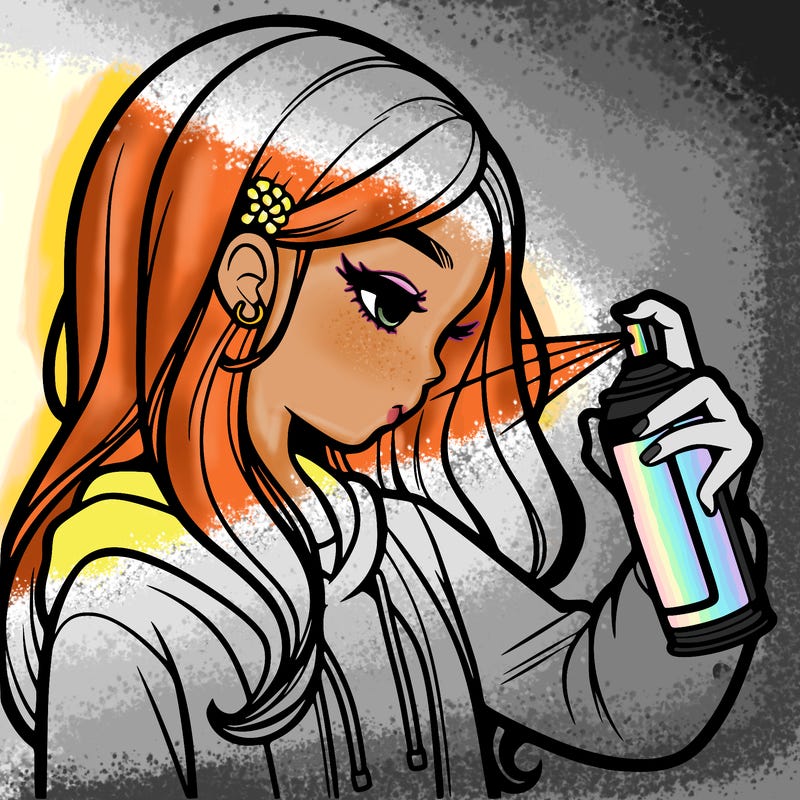 a realistic girl spray painting