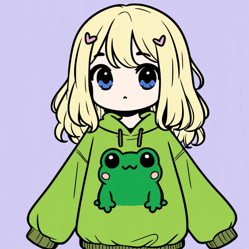 girl wearing frogging sweatshirt