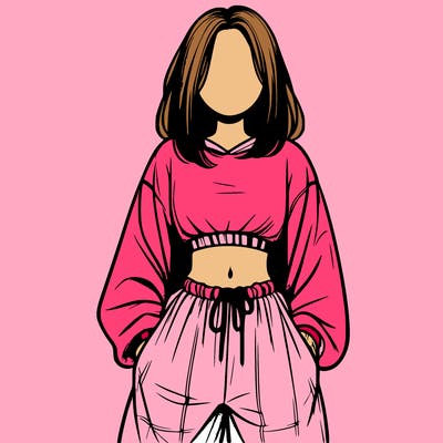 realistic girl faceless with baggy pants and a crop top