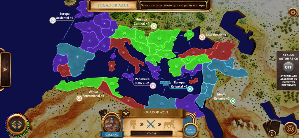 War - Grow - Una vista cenital del tablero del Imperio Romano en la aplicación del juego de estrategia War Grow