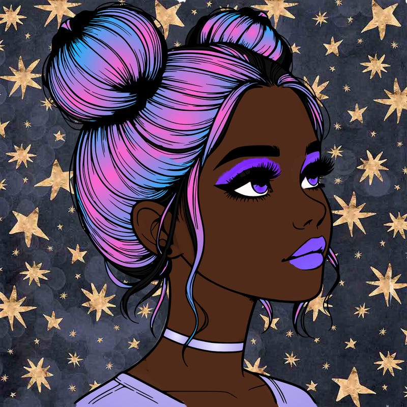 realistic girl with buns on the top of her head