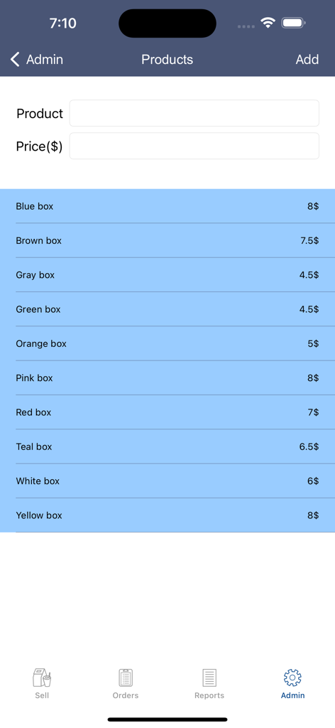 Interface administrativa do aplicativo EasyForSale mostrando uma lista de produtos e seus preços