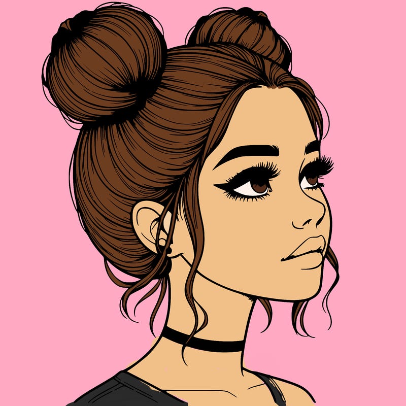 realistic girl with buns on the top of her head