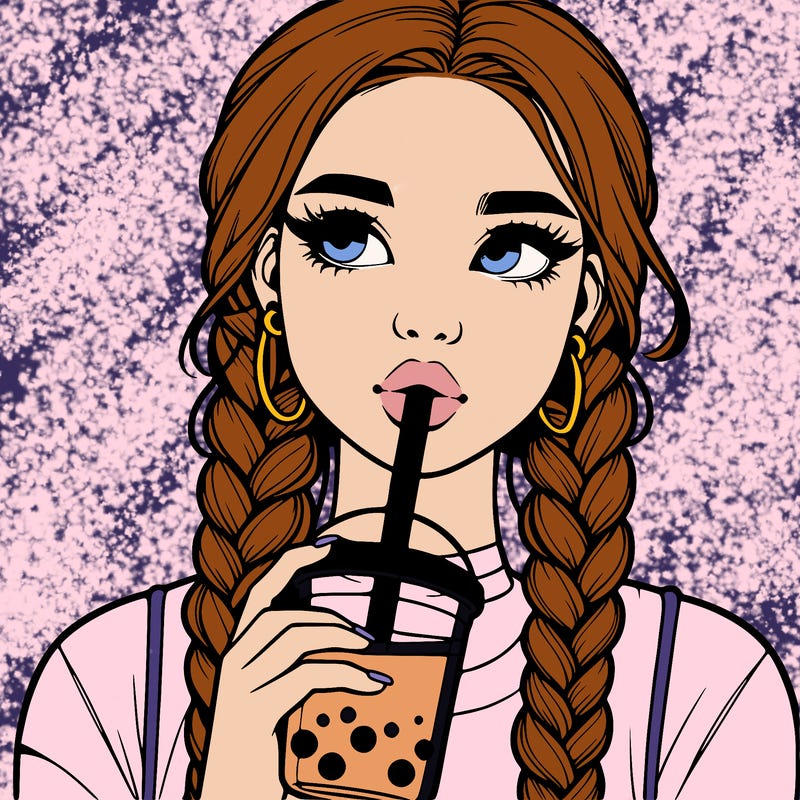 realistic girl with braided hair drinking boba
