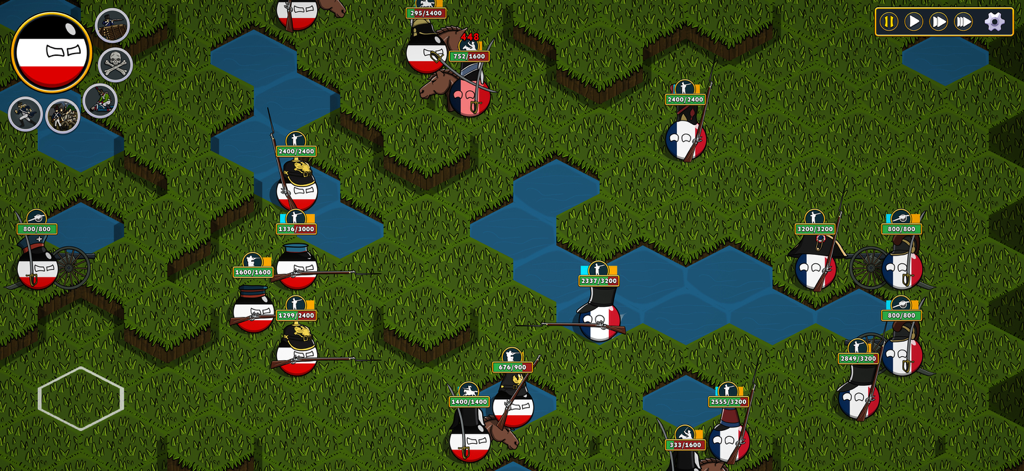 Countryballs Conquest - Countryball military units engaged in tactical combat on a hexagonal grid map