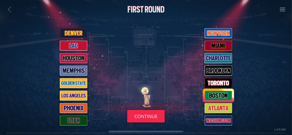 Basketball tournament bracket showing the first round matches in DoubleClutch 2
