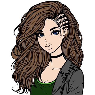 realistic beautiful girl with long hair and punk style