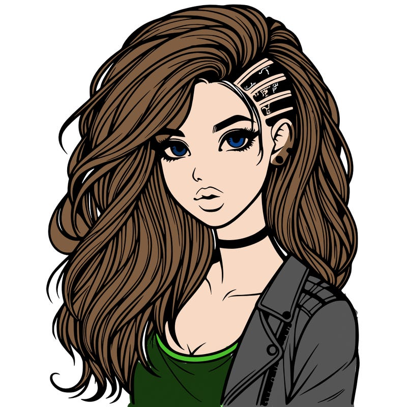realistic beautiful girl with long hair and punk style