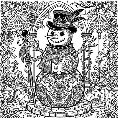 Discover a truly unique winter art experience with our Gothic Fantasy Snowman coloring page. This intricate design blends traditional holiday charm with a dark, Victorian-inspired aesthetic, perfect for creative minds seeking something different.