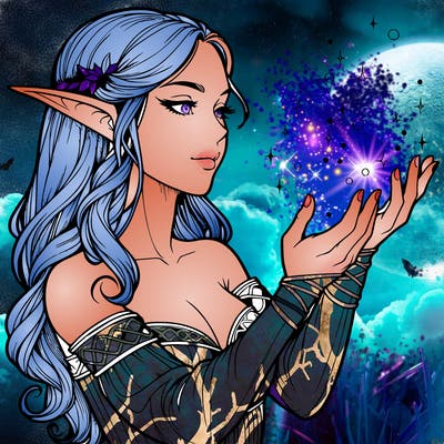 realistic elf girl doing magic