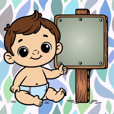baby boy next to blank sign