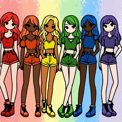 a group of girls wearing crop tops and shorts