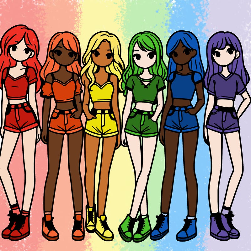 a group of girls wearing crop tops and shorts