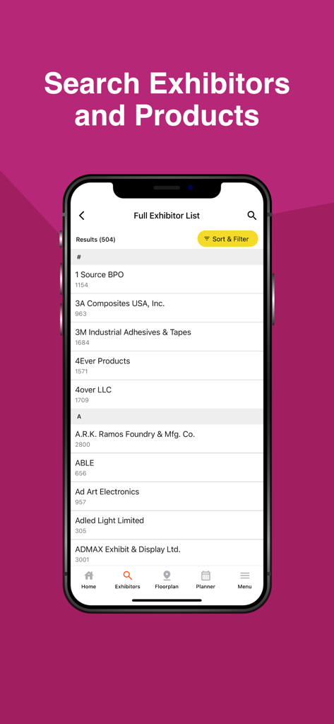 ISA International Sign Expo - A smartphone displaying the exhibitor search and directory screen within the ISA International Sign Expo mobile app.