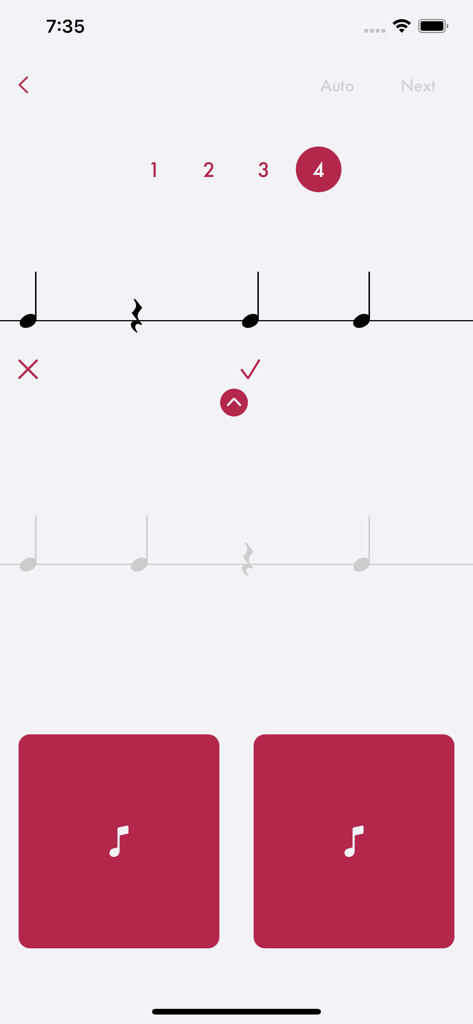 Rhythm Learning - Interface of Rhythm Learning app showing sheet music rhythm practice with tapping pads and performance feedback