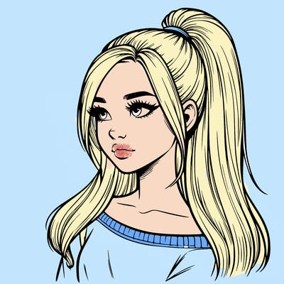 realistic girl with a high ponytail